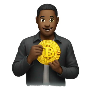 An emoji holding a Bitcoin. sticker