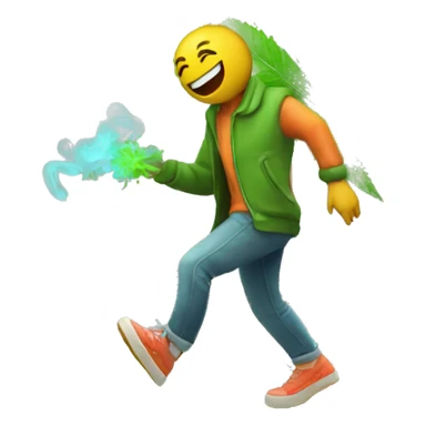 420 neon raving person smoking. dancing raver hemp leaves sticker