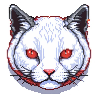 pixel art cat face, only black and red colors, simple and clear expression, no other colors sticker