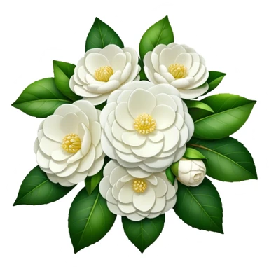 big bouquet White Camellia Japonica, luxuriant, stem, leaf sticker