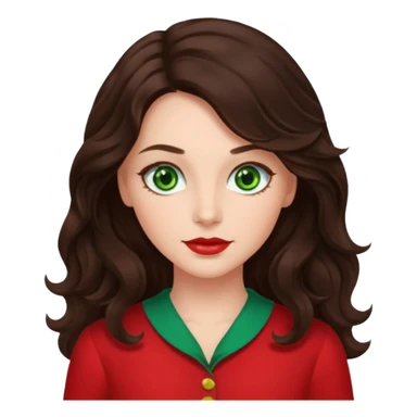 Leslie Bryant from Summer of Fear with long dark brown wavy hair, green eyes, red outfit sticker