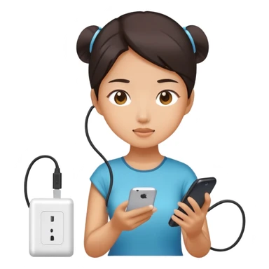  A chinese girl using a phone while charging sticker