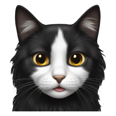 black cat domestic long-haired with white spot on the mouth sticker