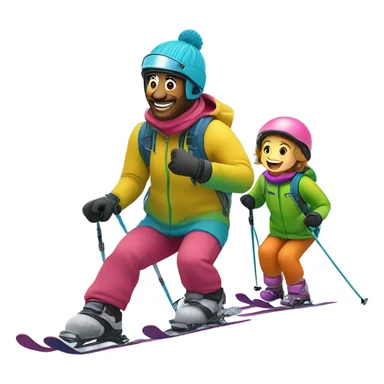 Father and child skiing sticker