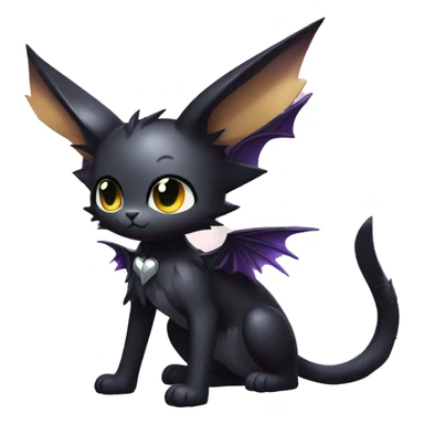 Shiny Cool Punk Black beautiful fantasy Kawaii Ethereal Sona Fakemon-cat-animal with edgy bat-wings-ears Full Body sticker