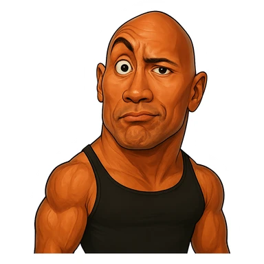 Make Dwayne Johnson do his iconic pose with one eyebrow raised, exaggerated cartoon style, keep background transparent. sticker
