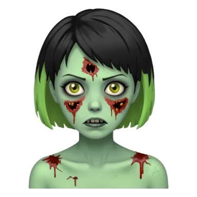 Uma zumbi de pele verde cabelo chanel todo preto bagunçado sticker