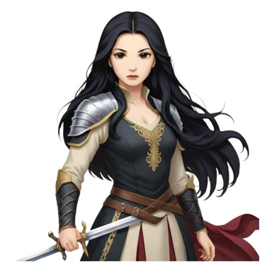 Cinematic Realistic Mulan Portrait, depicted with lifelike skin texture, soft natural lighting, and intricately detailed long black hair styled elegantly. Her deep, expressive eyes exude determination and grace, complemented by a serene yet confident expression. She stands with one hand resting on the hilt of her sword, the other by her side, exuding strength and poise. She is dressed in her classic attire, with rich fabric textures and delicate folds that catch the light beautifully. The portrait features a soft, enchanting glow with a natural, radiant finish, capturing the essence of timeless strength and beauty in a realistic and painterly style, evoking a sense of depth and authenticity. sticker