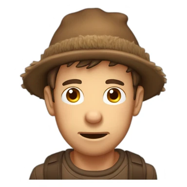 fullface wild brown boar tired of life with stubble with a winter hat sticker