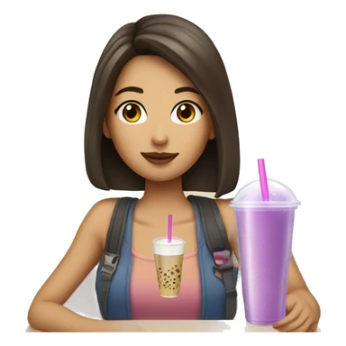 Brunette girl drinking bubble tea. sticker