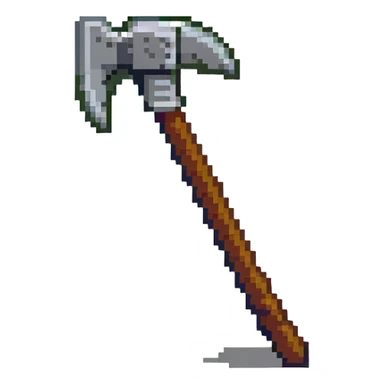 blocky pixelated Minecraft pickaxe emoji, less realistic sticker