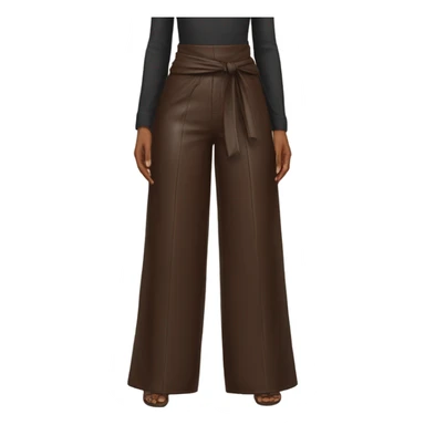 Dark brown High waisted leather wide leg pants with tie front sticker