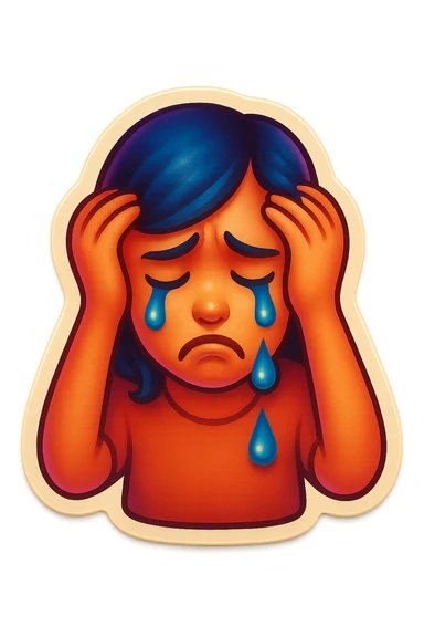 sad Tears rolling down face 
Mouth Pout
hands on head 
head down
 sticker