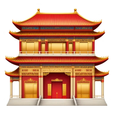 Chinese palace facade emoji, simplified architectural icon like the western building emoji sticker