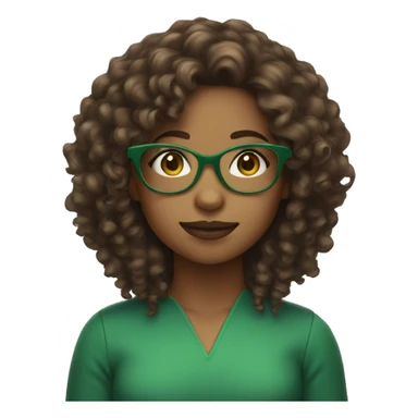 girl with brown curly hair and green squared glasses sticker