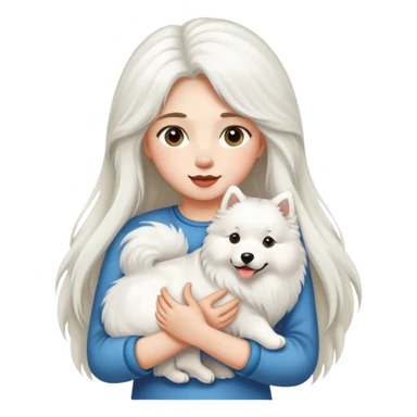 A long-haired girl holding a Samoyed sticker