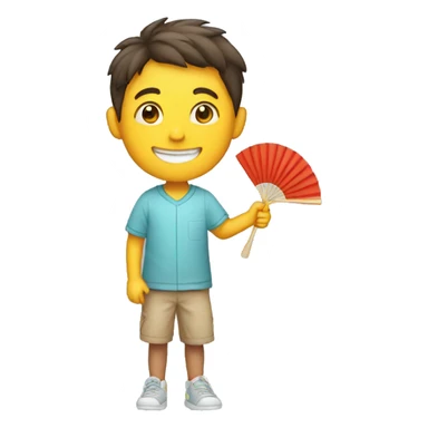 Smiling boy with holding hand fan sticker