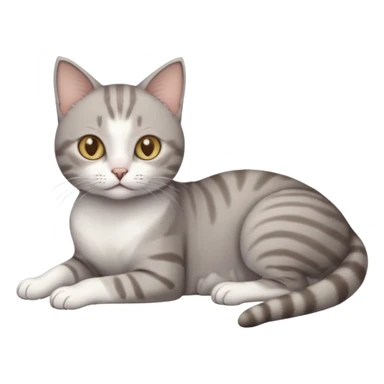 full body tiny short hair grey and white cat with white front legs anh azel eyes lying down sticker
