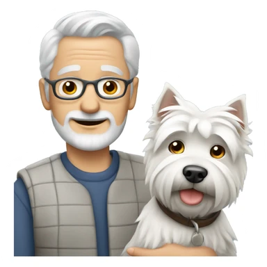grey haired man with west highland terrier sticker