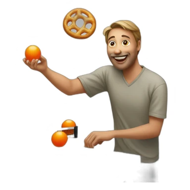 man playing ping pong and eating pretzel sticker