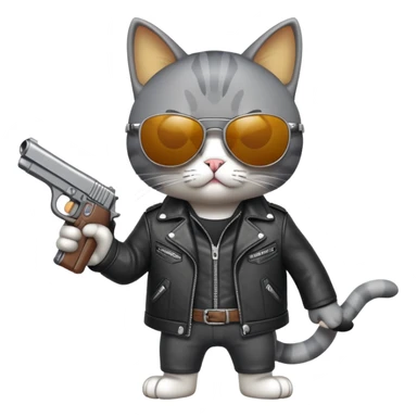 Cat wearing sunglasses with a gun sticker