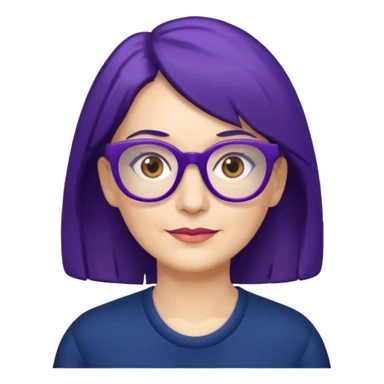 50-year-old woman with purple glasses, brown eyes, and navy blue shoulder-length hair sticker