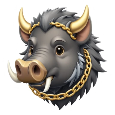 a dark grey boar with a thick gold chain around its neck sticker