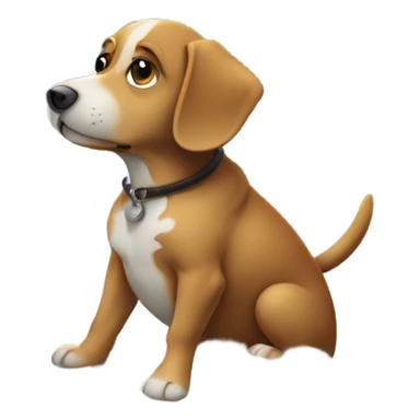 A French dog sitting in the sky on a cloud eating a bauggete sticker