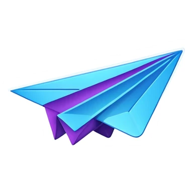 Telegram paper airplane logo in classic blue color, with neon glow lines, blue neon glow on top left, purple neon glow on bottom right sticker