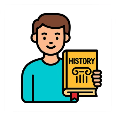 man holding a history book, color outline icon style sticker