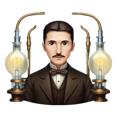 Nikola Tesla – Cinematic Realistic Portrait of Nikola Tesla, depicted as a visionary inventor with intense, thoughtful eyes and period attire, surrounded by subtle arcs of electric light and early laboratory apparatus, rendered with dramatic lighting that evokes mystery and innovation. sticker