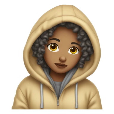 Light skin curly girl snuggled in hoodie sticker