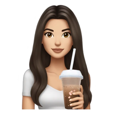 brunette Kendall Jenner with long hair holding bubble tea sticker