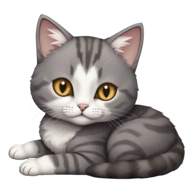 full body tiny short hair dark grey and white cat with hazel eyes lying down sticker