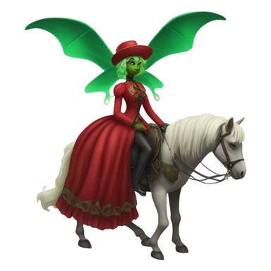"galora green blonde alien woman" in red Victorian dress elegant, full body, on pegaso sticker