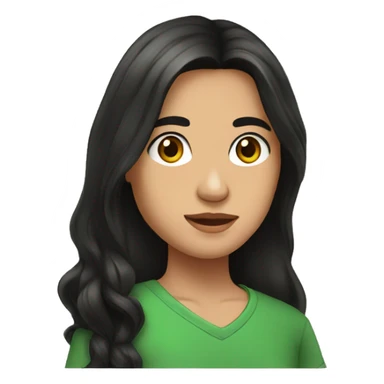 Mexican student with long black hair, brown eyes, green shirt, hook earrings sticker