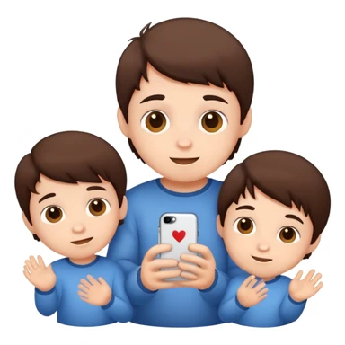 Three cute little brunette brothers playing  sticker