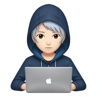 anime hacker with laptop and code sticker