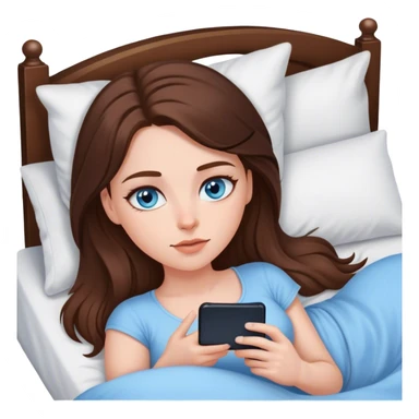 White girl brunett blue eyes, laying In bed using her phone sticker