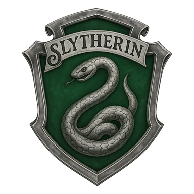 Slytherin Hogwarts badge, snake motif, green background, silver accents sticker