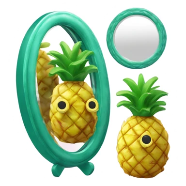 3D elegant pineapple🍍  with big shiny eyes 👀 pineapple holds mirror with its reflection 🪞🍍 sticker