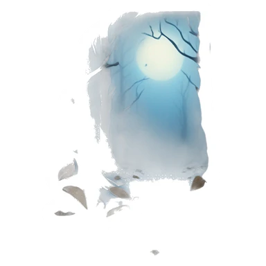 Forest with withered leaves, foggy, night, blue visual, in a frame  sticker