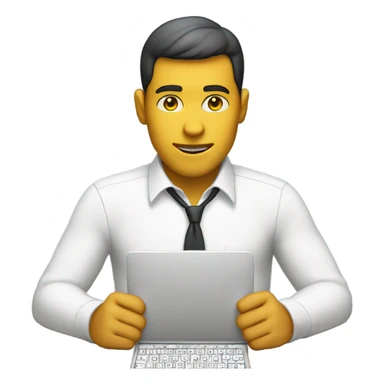 yellow skin man using white keyboard on desk wearing white button down shirt front view sticker