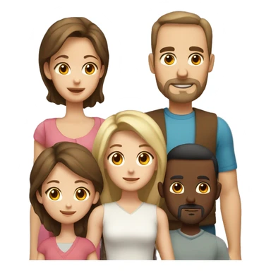 Family, brown haired mother, dad with dark receding hair, blonde daughter, brunette older brother with short beard and older sister with light brown hair sticker