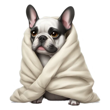 A French bulldog wrapped in a duvet sticker