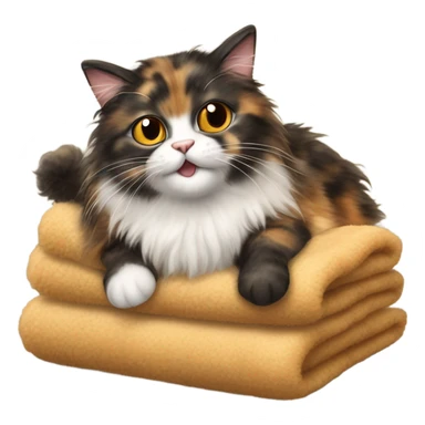 Long hair tortoise shell cat kneading biscuits on a sheepskin throw sticker