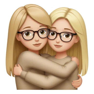 Girl with short straight brown hair hugging a girl with long blonde hair. Both wears eyeglasses sticker