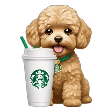 golden maltipoo drinks Starbucks coffee sticker