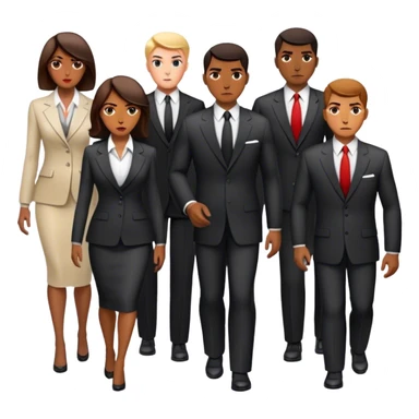 A group of secret intelligence agents in formal suits, with one being a woman and the rest being men. They appear serious, professional, and mysterious, working together as a team sticker
