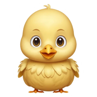 Cute baby chick named Lex, smiling with big shiny eyes, soft yellow feathers, round head, very adorable emoji style sticker
